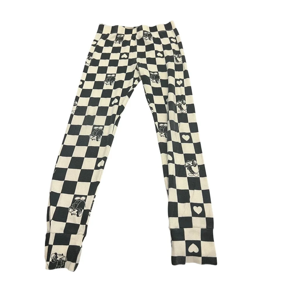 Gap Kids Disney Mickey Mouse Pajama Set Black White Checkered Cotton Size 10